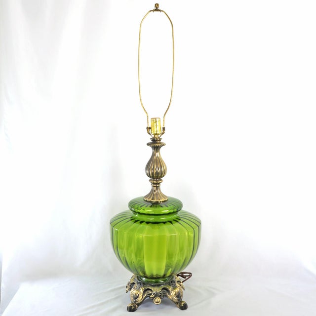 Green Vintage Green Empoli Glass Mid Century Hollywood Regency Style Lamps - a Pair For Sale - Image 8 of 16