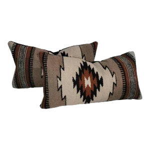 1930s Mexican Indian Weaving Kidney Pillows - Set of 2