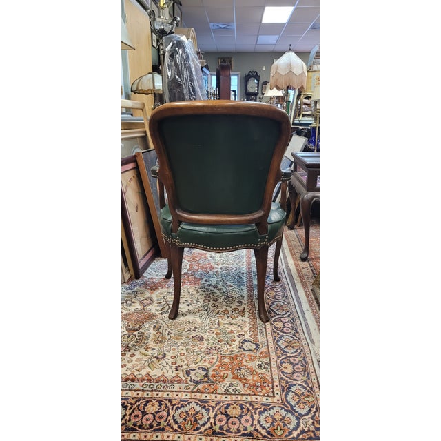 Antique French Green Leather Arm Chair For Sale - Image 4 of 13