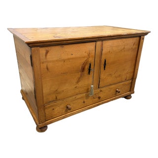 Antique Rustic Primitive Pine Two Door Cabinet With Drawer, Locks, and Key For Sale