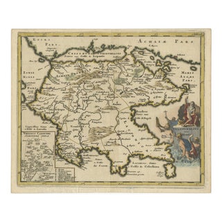 Antique Map of the Peloponnese Peloponnesus by Cluver, 1697 For Sale