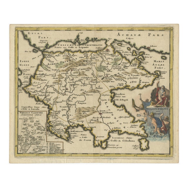 Antique Map of the Peloponnese Peloponnesus by Cluver, 1697 For Sale