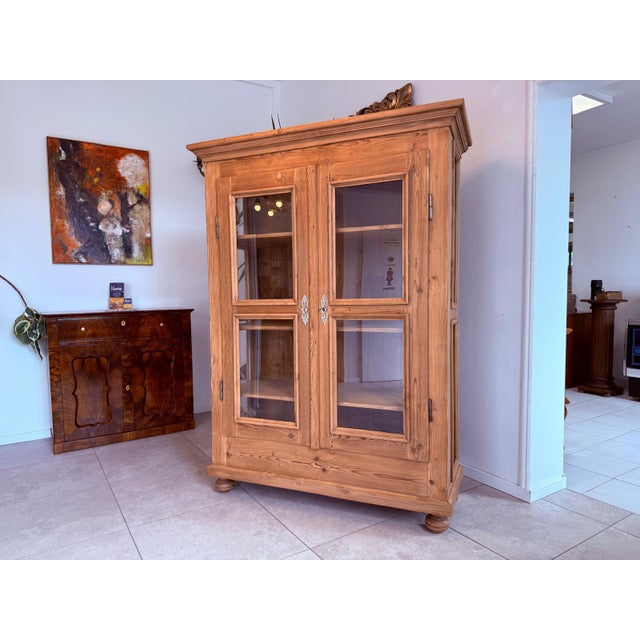 Antique Farmhouse Display Cabinet in Natural Wood For Sale - Image 3 of 10