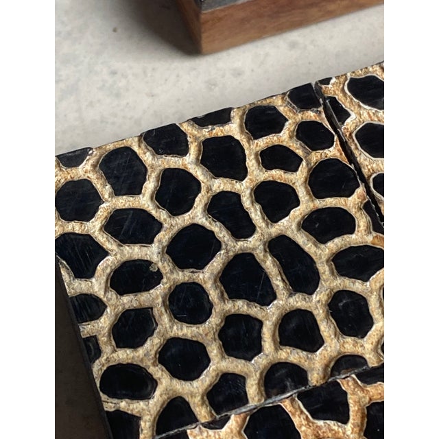 Carved Horn Picture Frames With Abstract Watercolor Paintings, Set of 2 For Sale - Image 13 of 17