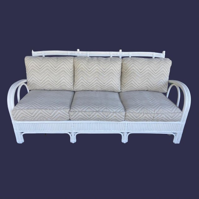 Mid 20th Century Vintage Mid Century Attributed to Ficks Reed Bent Rattan Six Piece Patio Set Art Deco Style Palm Beach Regency Coastal Chic For Sale - Image 5 of 9