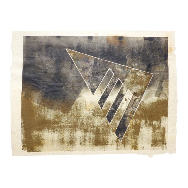 Contemporary Geometric Black and Gold Monoprint by Martha Holden For Sale