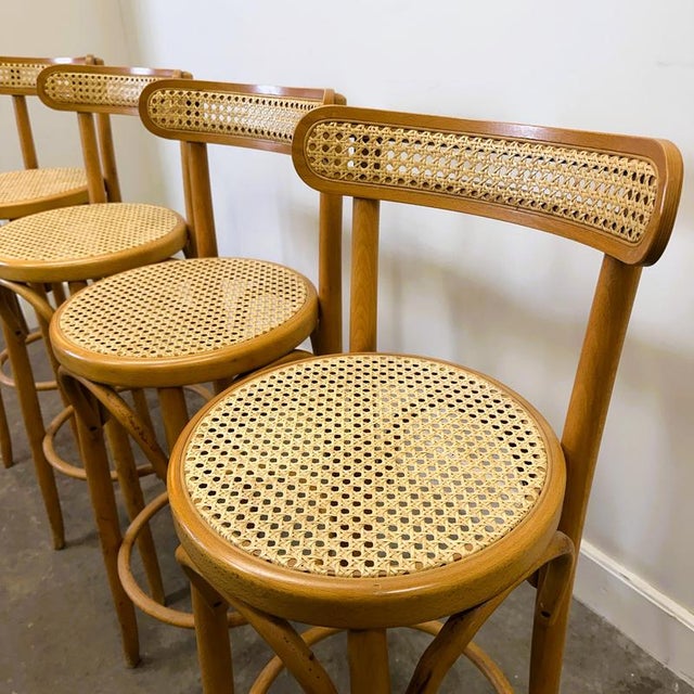Wood Vintage Italian Bentwood and Cane Bar Stools, 1970s, Set of 4 For Sale - Image 7 of 12