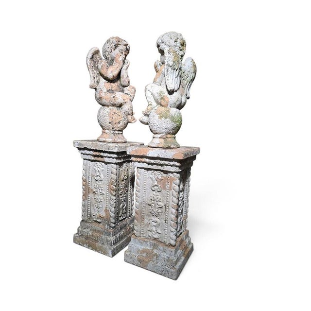19th Century Italian Terracotta Cherub Sculptures on Pedestals, 1890, Set of 2 For Sale - Image 10 of 11