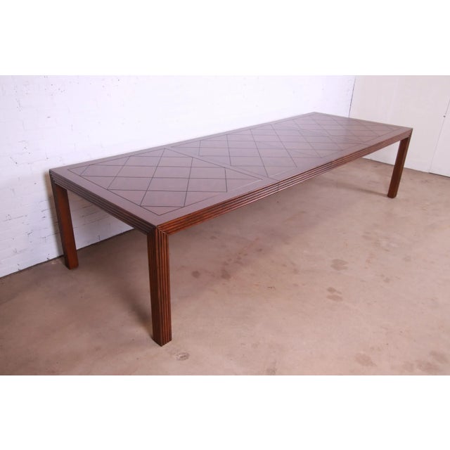 1970s Henredon Mid-Century Modern Oak Parsons Extension Dining Table With Parquet Top For Sale - Image 5 of 13