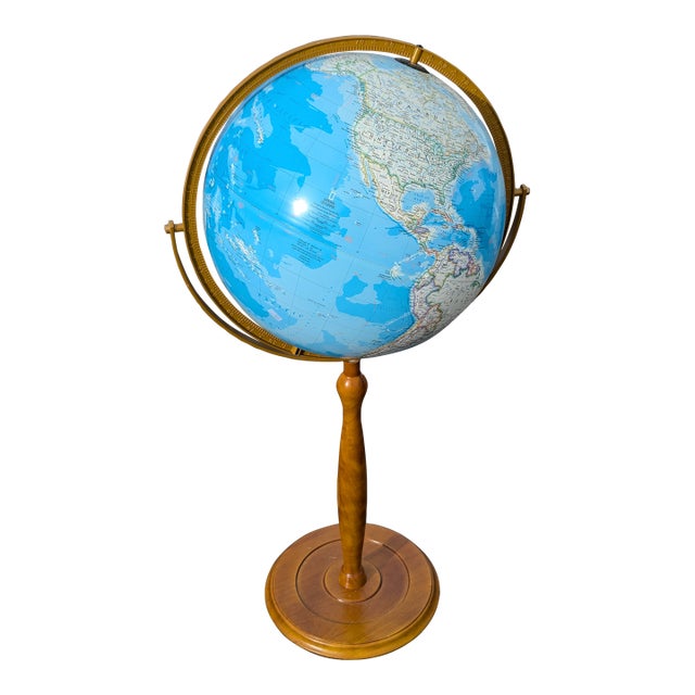 Mid-Century Globe on Wooden Floor Stand For Sale