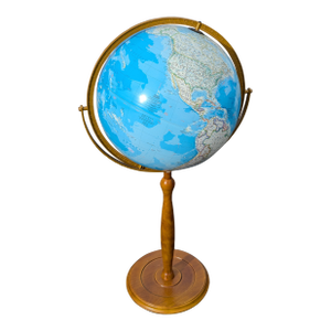 Mid-Century Globe on Wooden Floor Stand