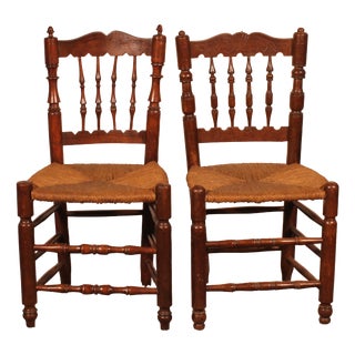 Oak and Straw-Seated Chairs, 19th Century, Set of 2 For Sale