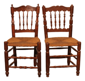 Oak and Straw-Seated Chairs, 19th Century, Set of 2