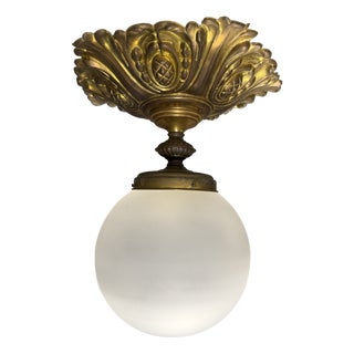 Art Nouveau Brass and Glass Globe Ceiling Lamp, Paris, France, 1910s For Sale