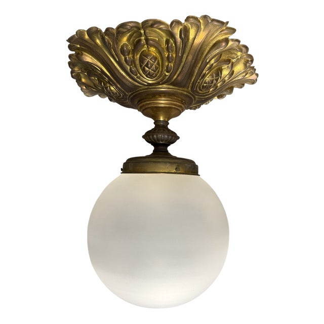 Art Nouveau Brass and Glass Globe Ceiling Lamp, Paris, France, 1910s For Sale