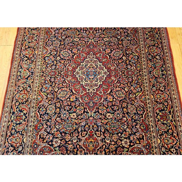 Vintage Persian Kashan Area Rug, Hand-Knotted Wool, Floral Pattern, Navy & Red, 5x7 For Sale - Image 10 of 16