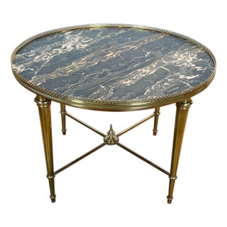 1940s Maison Ramsay Round Coffee Table with Marble Top For Sale