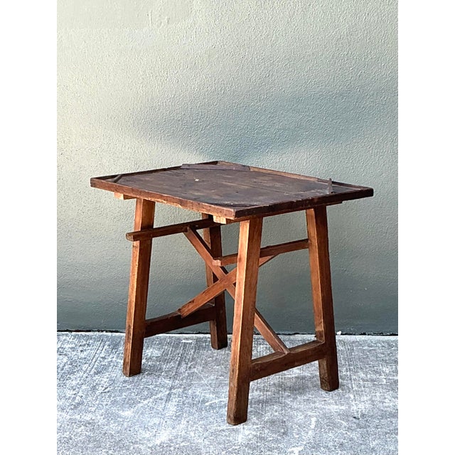 Wood Vintage Primitive Side Table For Sale - Image 7 of 12