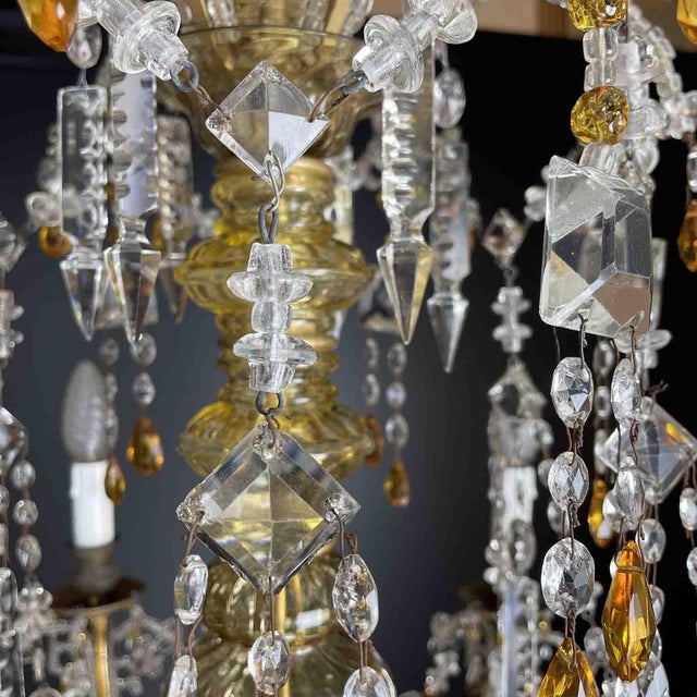 Gold Italian Crystal Chandelier with Pale Yellow and Amber, 1930s For Sale - Image 8 of 13