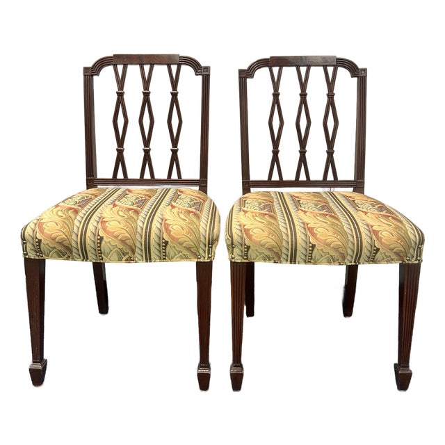 Late 19th Century Ferdinand Keller English Regency Lattice Back Chairs - A Pair For Sale