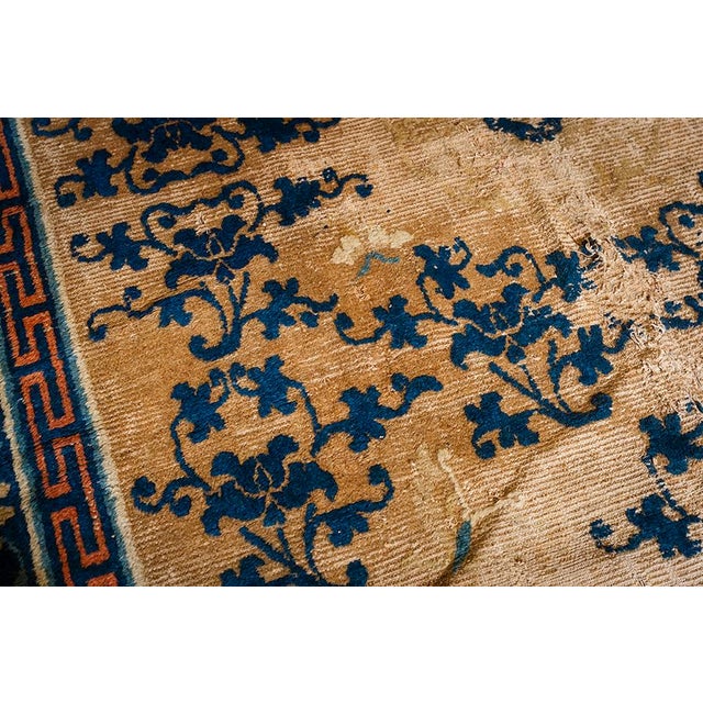 Beige 1880s Antique Beige Field Medallion Greek Key Handknotted Chinese Ningxia Rug For Sale - Image 8 of 10