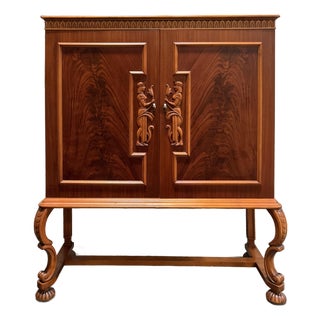 Swedish Grace Hand-Carved Antique Art Deco Bar or Storage Cabinet 1920s For Sale