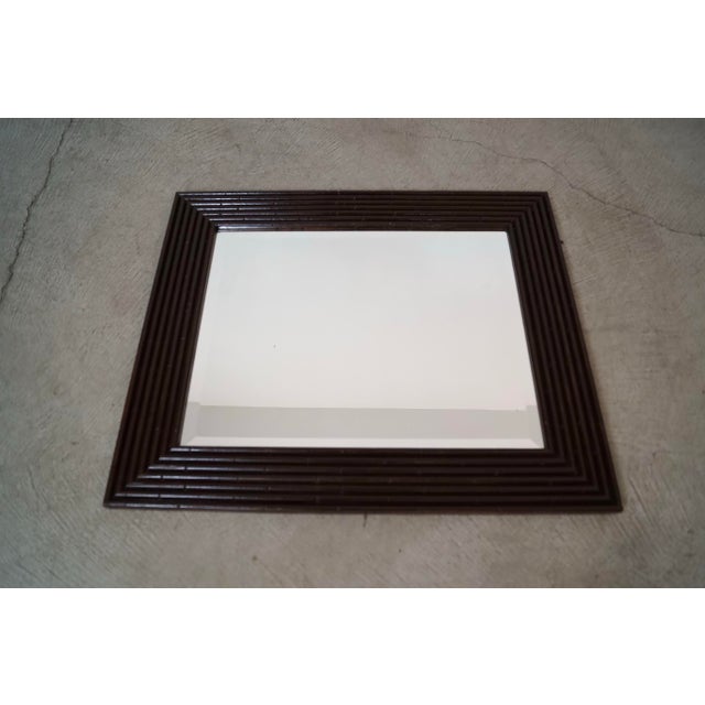 1970s 1970’s Faux Bamboo Dark Wood Beveled Mirror For Sale - Image 5 of 8