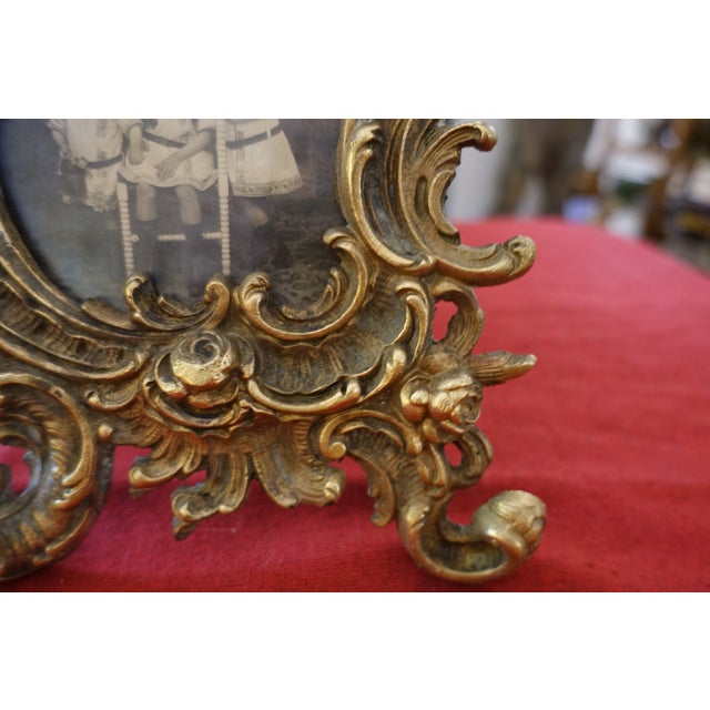 Metal Antique Baroque Gilt Bronze Photo Frames, Set of 2 For Sale - Image 7 of 9