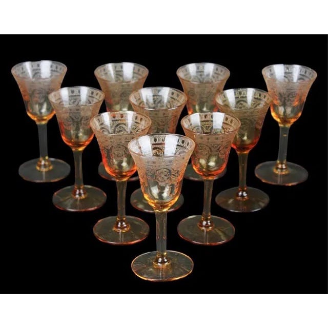 1920s Cambridge , Ohio 39 Antique Amber Etched Glass Stem Glassware.Circa 1920 For Sale - Image 5 of 12