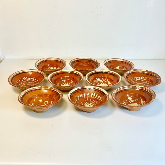 1950s Vintage Mexican Southwestern Folk Art Tlaquepaque Pottery Serving Bowls - Set of 10 For Sale - Image 10 of 12