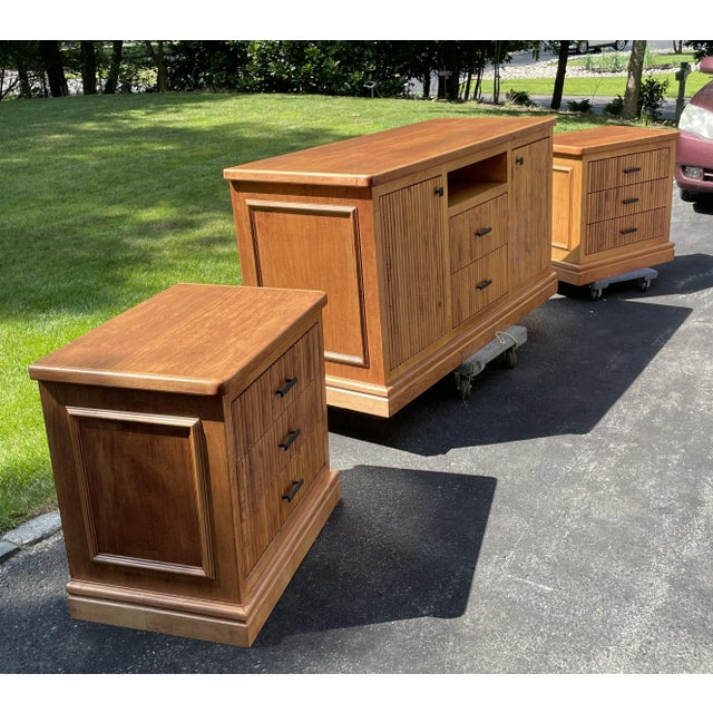 Up for sale is an exceptionally sturdy, high-quality 3-piece furniture set featuring a striking Postmodern / Japandi style...