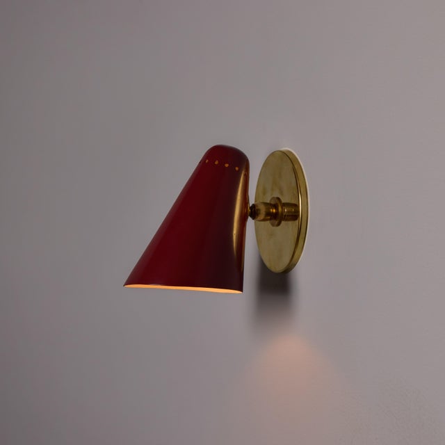 1960s Stilnovo Perforated Red Metal and Brass Articulating Sconces - a Pair For Sale - Image 9 of 18