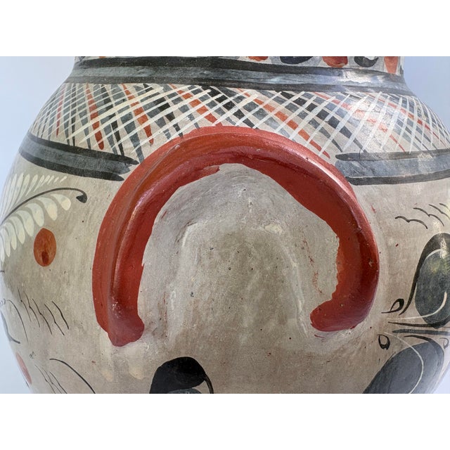 Gray Vintage Mexican Folk Art Hand-Painted Pottery Vase With Rabbits & Handles For Sale - Image 8 of 12
