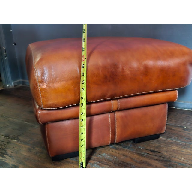 Burnt Orange 1980s Vintage French Cognac Leather Cushion Ottoman by Roche Bobois For Sale - Image 8 of 8