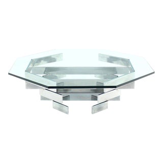 Mid-Century Modern Heavy Stacked Chrome Base Octagonal Coffee Table For Sale