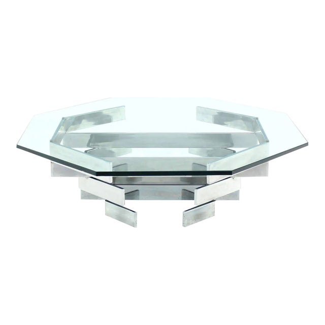 Mid-Century Modern Heavy Stacked Chrome Base Octagonal Coffee Table For Sale