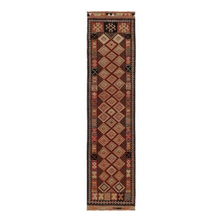 Vintage Turkish Runner in Orange, Black and Beige-Brown Geometric Patterns For Sale