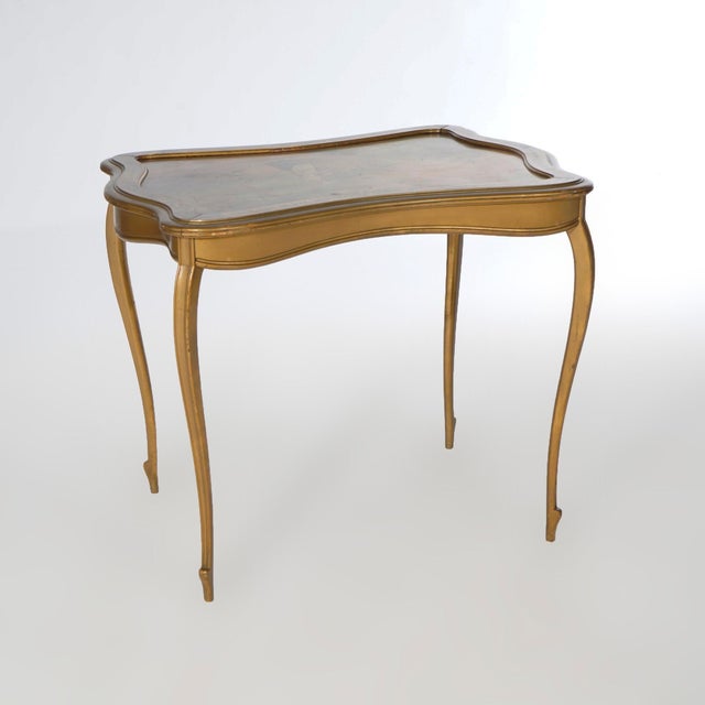 Wood Antique French Vernis Martin Decorated Giltwood Table 19th Century For Sale - Image 7 of 11
