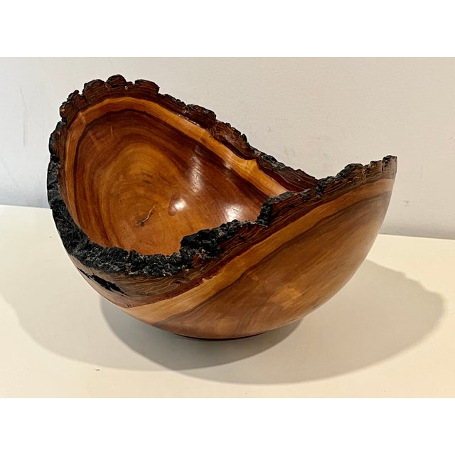 Wood Natural Edge Milo Wood Centerpiece Bowl Hawaii 13"l X 8"h Signed For Sale - Image 7 of 9