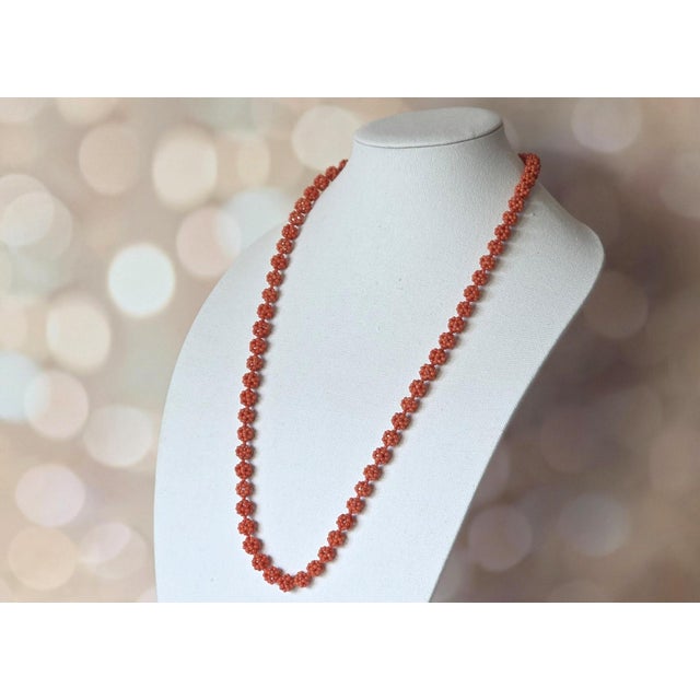 Early 20th Century Antique Salmon Coral Beaded Necklace, 12k White Gold Clasp, 31.5" For Sale - Image 5 of 10