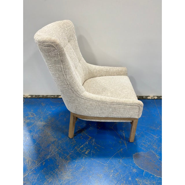 Modern Wing Chair Nubby Cream Fabric. For Sale - Image 4 of 7