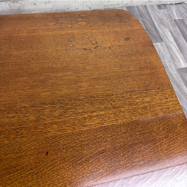 Antique Mission Oak Trestle Pedestal Base Library Table Console Hall Table For Sale - Image 13 of 14
