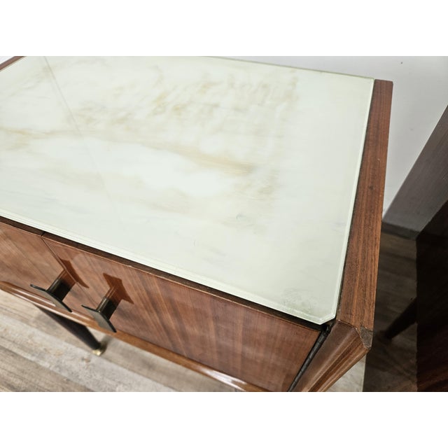 Black Vintage Walnut Clad Nightstands with Glass Tops, 1960s, Set of 2 For Sale - Image 8 of 18
