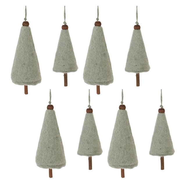 Modern Felt Wool Pine Tree Ornament (Set of 8) For Sale - Image 3 of 3