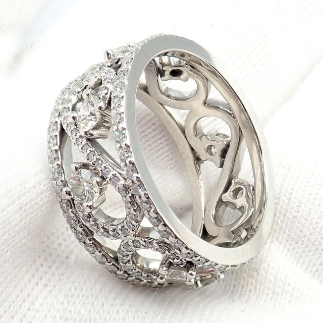 Silver Tiffany & Co. Platinum Diamond Enchant Scroll Wide Band Ring Size 6 For Sale - Image 8 of 11