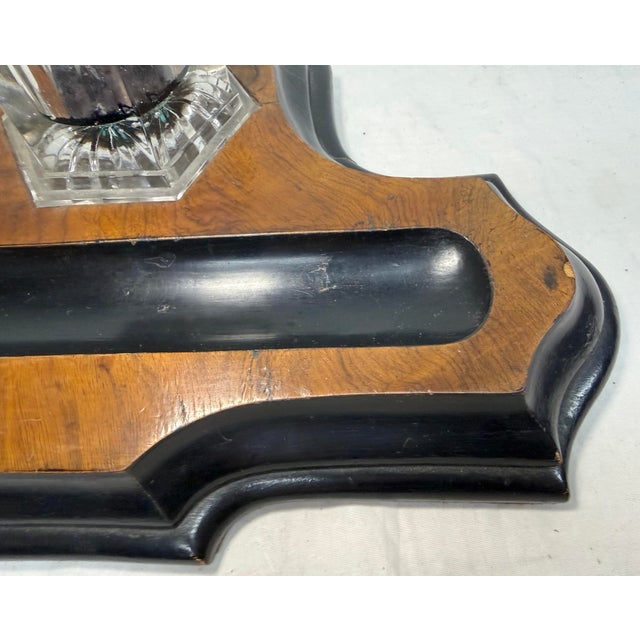 Rustic European Share Antique 19th Century Handmade European Wood Glass Inkwell Pen Holder Stand For Sale - Image 3 of 12
