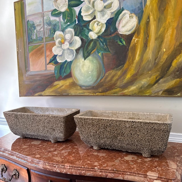 Vintage European Pebble Concrete Trough Planters a Pair For Sale - Image 9 of 10