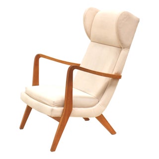 Vintage Danish Lounge Chair with Cream Upholstery, 1960s For Sale