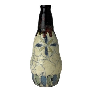 Mid-Century Studio Pottery Bottle Vase With Crackle Glaze, C. 1960s For Sale