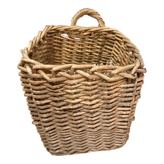 Vintage Kubu Rattan, Rare One Handled, Almost Square Gathering Basket for Cottage Core & Farmhouse Decor - See Pictures! For Sale